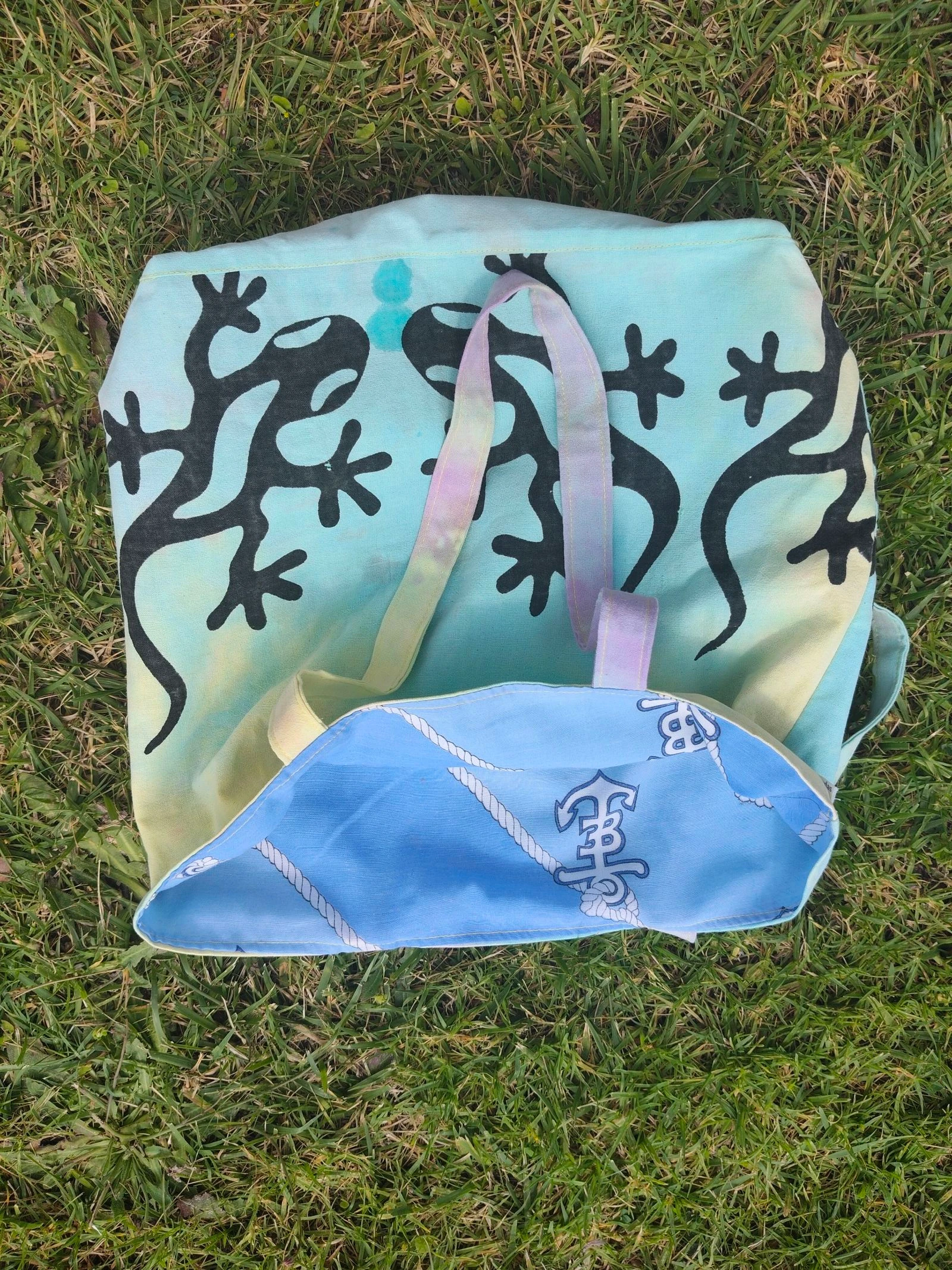 Maskucadas-Tote bag canvas meerkleurig zwarte hagedissen met lange handvatten omkeerbaar maritiem tie-dye – photo 6